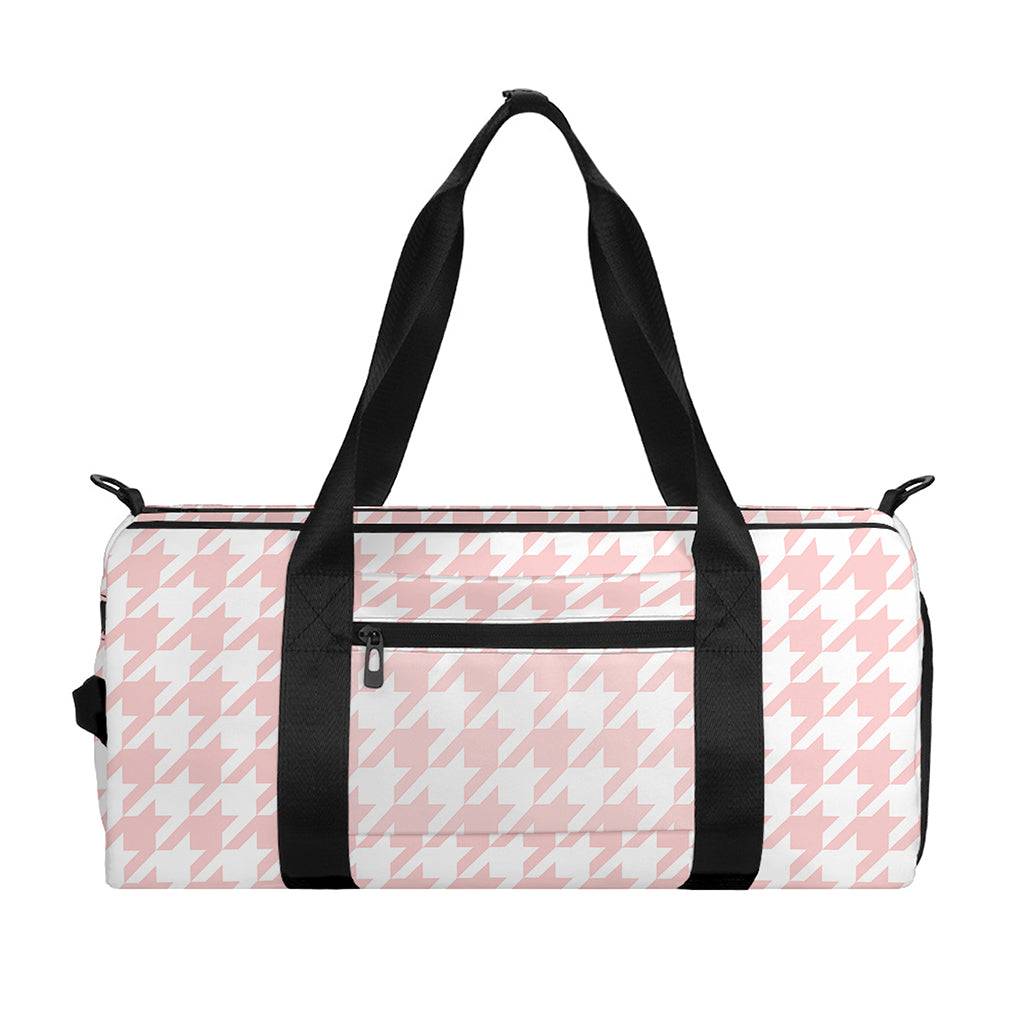 Pastel Pink And White Houndstooth Print Gym Bag