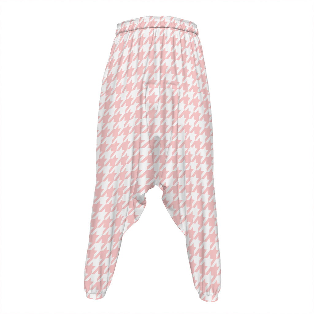 Pastel Pink And White Houndstooth Print Hammer Pants