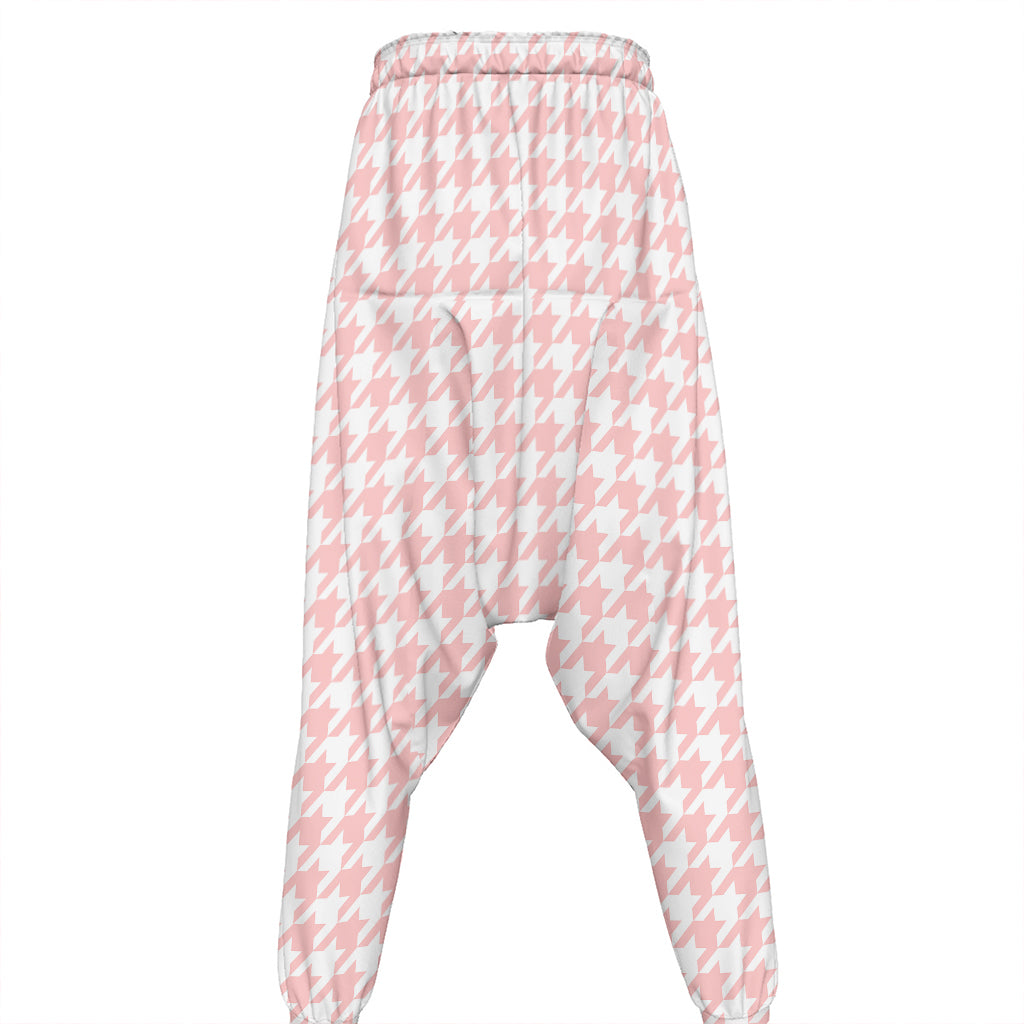 Pastel Pink And White Houndstooth Print Hammer Pants