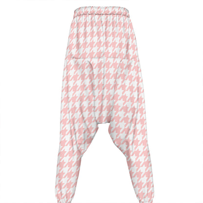 Pastel Pink And White Houndstooth Print Hammer Pants