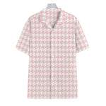 Pastel Pink And White Houndstooth Print Hawaiian Shirt