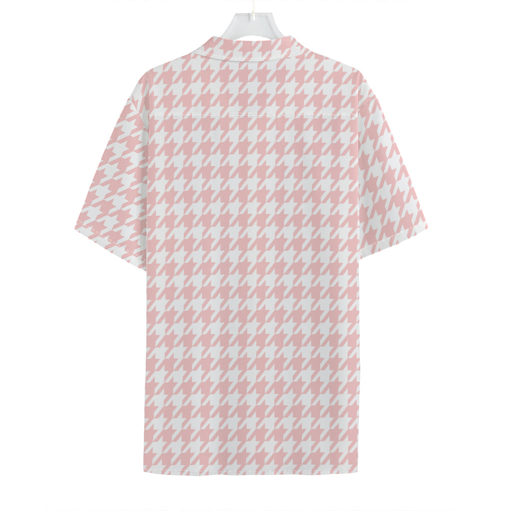 Pastel Pink And White Houndstooth Print Hawaiian Shirt