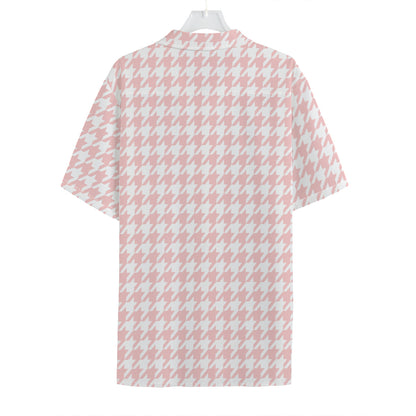 Pastel Pink And White Houndstooth Print Hawaiian Shirt