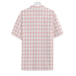 Pastel Pink And White Houndstooth Print Hawaiian Shirt