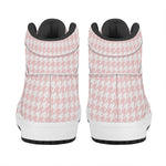 Pastel Pink And White Houndstooth Print High Top Leather Sneakers