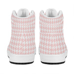 Pastel Pink And White Houndstooth Print High Top Leather Sneakers