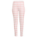 Pastel Pink And White Houndstooth Print High-Waisted Pocket Leggings