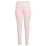 Pastel Pink And White Houndstooth Print High-Waisted Pocket Leggings