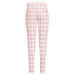 Pastel Pink And White Houndstooth Print High-Waisted Pocket Leggings