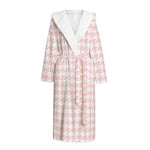 Pastel Pink And White Houndstooth Print Hooded Bathrobe