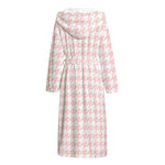 Pastel Pink And White Houndstooth Print Hooded Bathrobe
