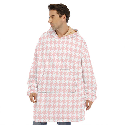 Pastel Pink And White Houndstooth Print Hoodie Blanket