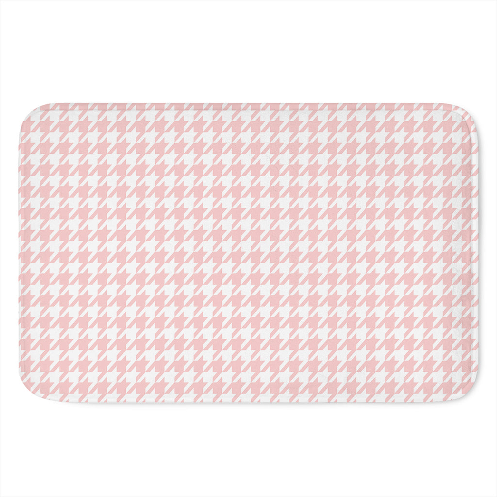 Pastel Pink And White Houndstooth Print Indoor Door Mat