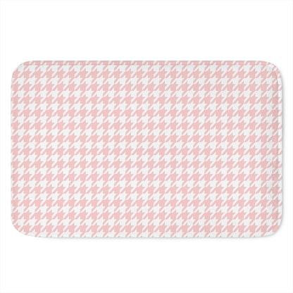 Pastel Pink And White Houndstooth Print Indoor Door Mat