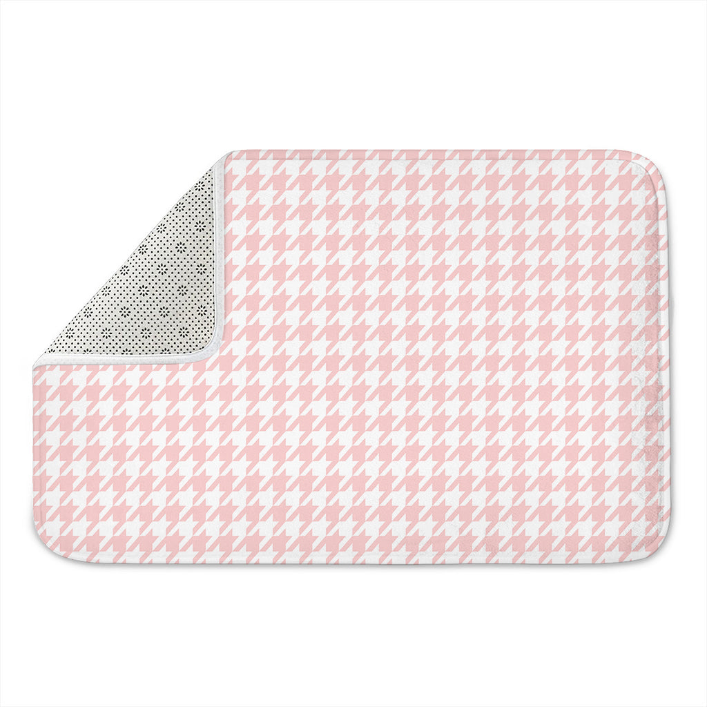 Pastel Pink And White Houndstooth Print Indoor Door Mat