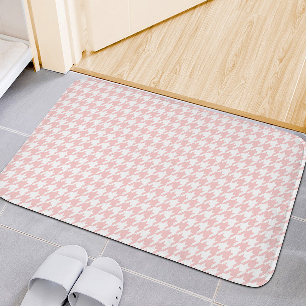 Pastel Pink And White Houndstooth Print Indoor Door Mat