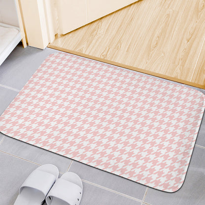 Pastel Pink And White Houndstooth Print Indoor Door Mat