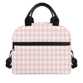 Pastel Pink And White Houndstooth Print Insulated Lunch Bag