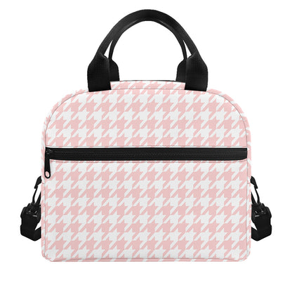 Pastel Pink And White Houndstooth Print Insulated Lunch Bag