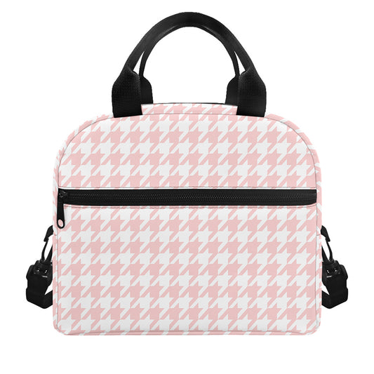Pastel Pink And White Houndstooth Print Insulated Lunch Bag