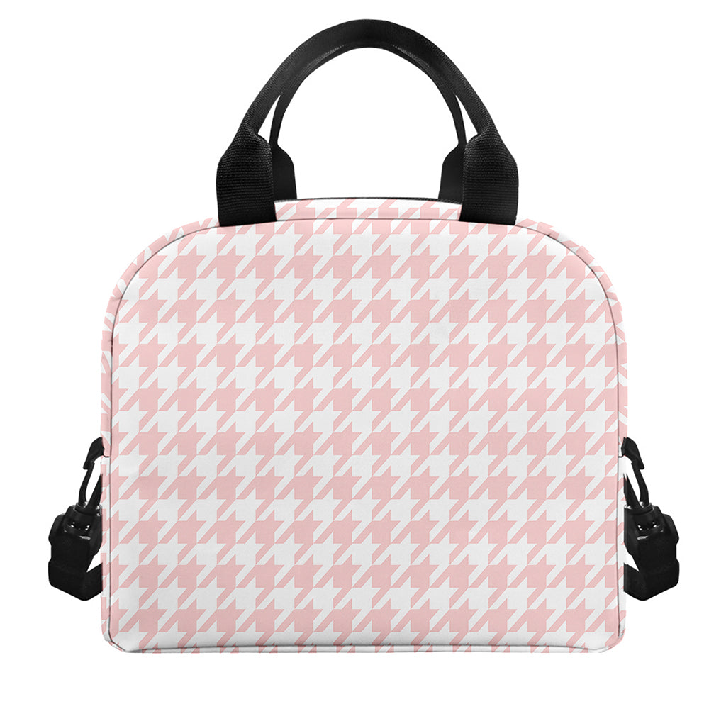 Pastel Pink And White Houndstooth Print Insulated Lunch Bag