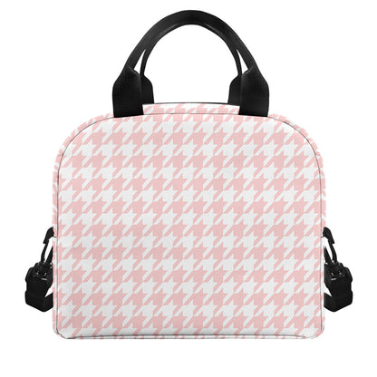 Pastel Pink And White Houndstooth Print Insulated Lunch Bag