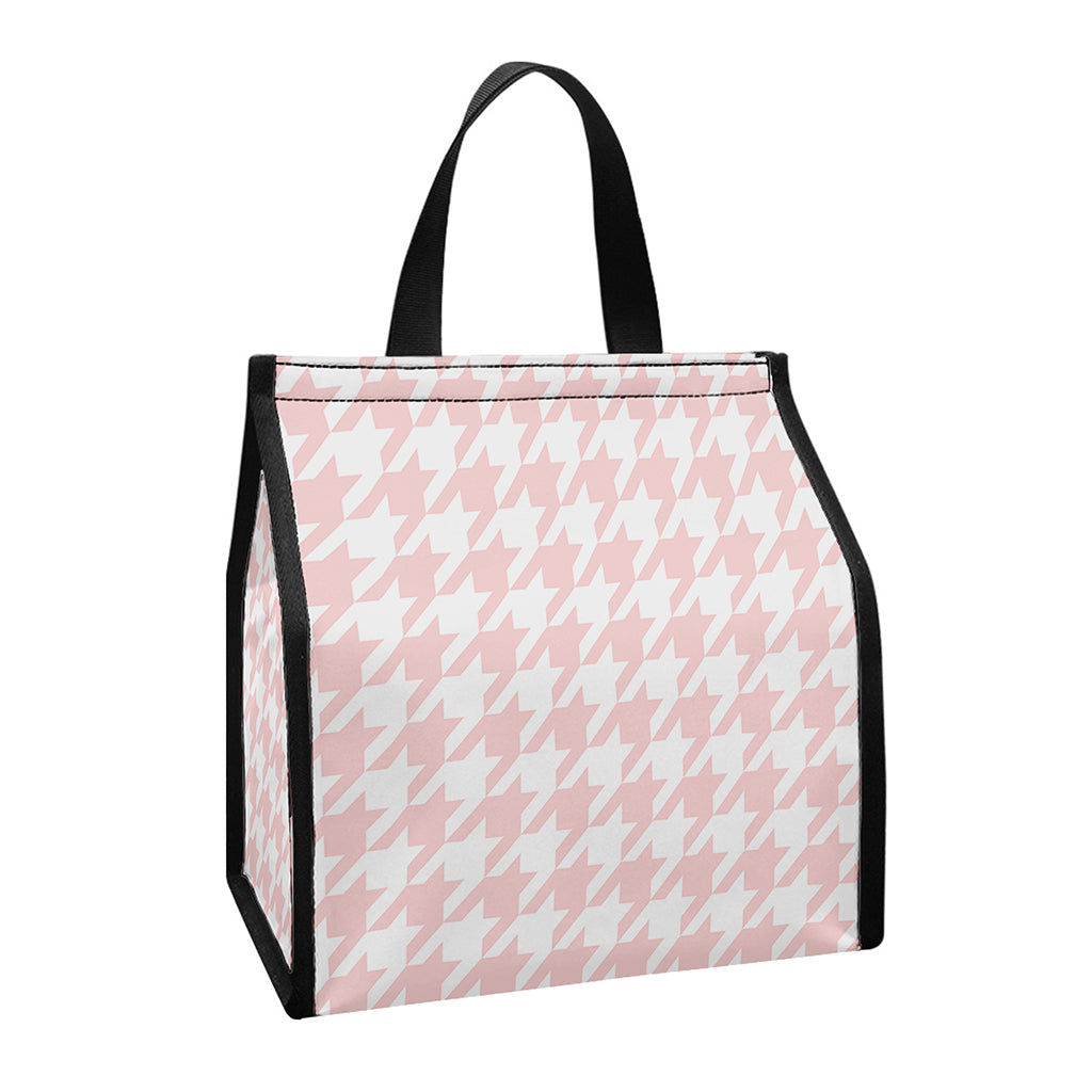 Pastel Pink And White Houndstooth Print Insulated Lunch Tote