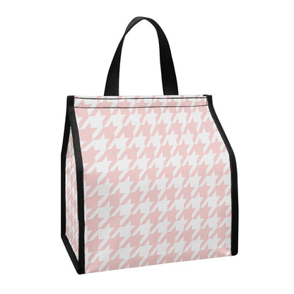 Pastel Pink And White Houndstooth Print Insulated Lunch Tote
