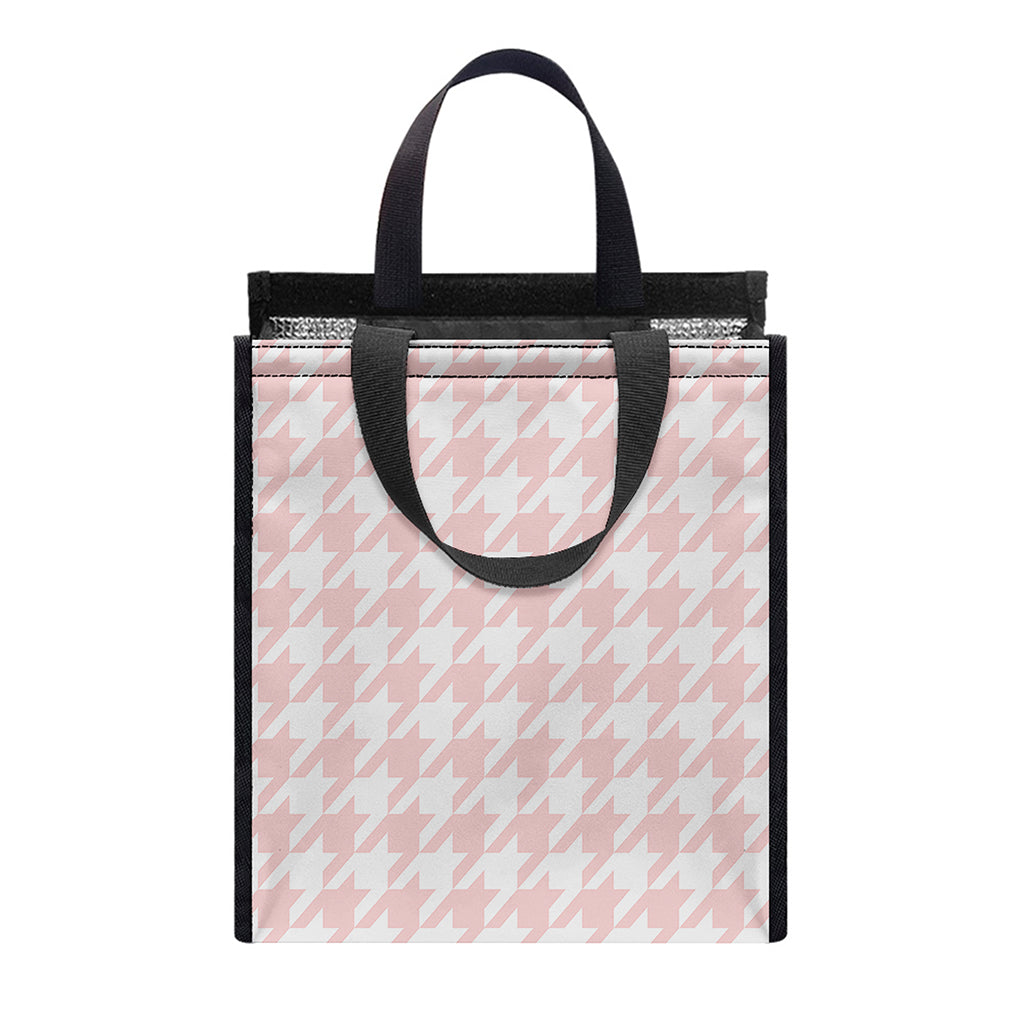 Pastel Pink And White Houndstooth Print Insulated Lunch Tote