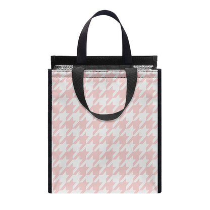 Pastel Pink And White Houndstooth Print Insulated Lunch Tote