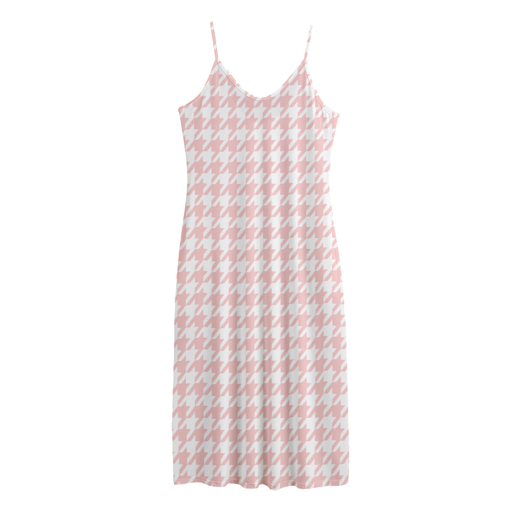 Pastel Pink And White Houndstooth Print Jersey Midi Cami Dress