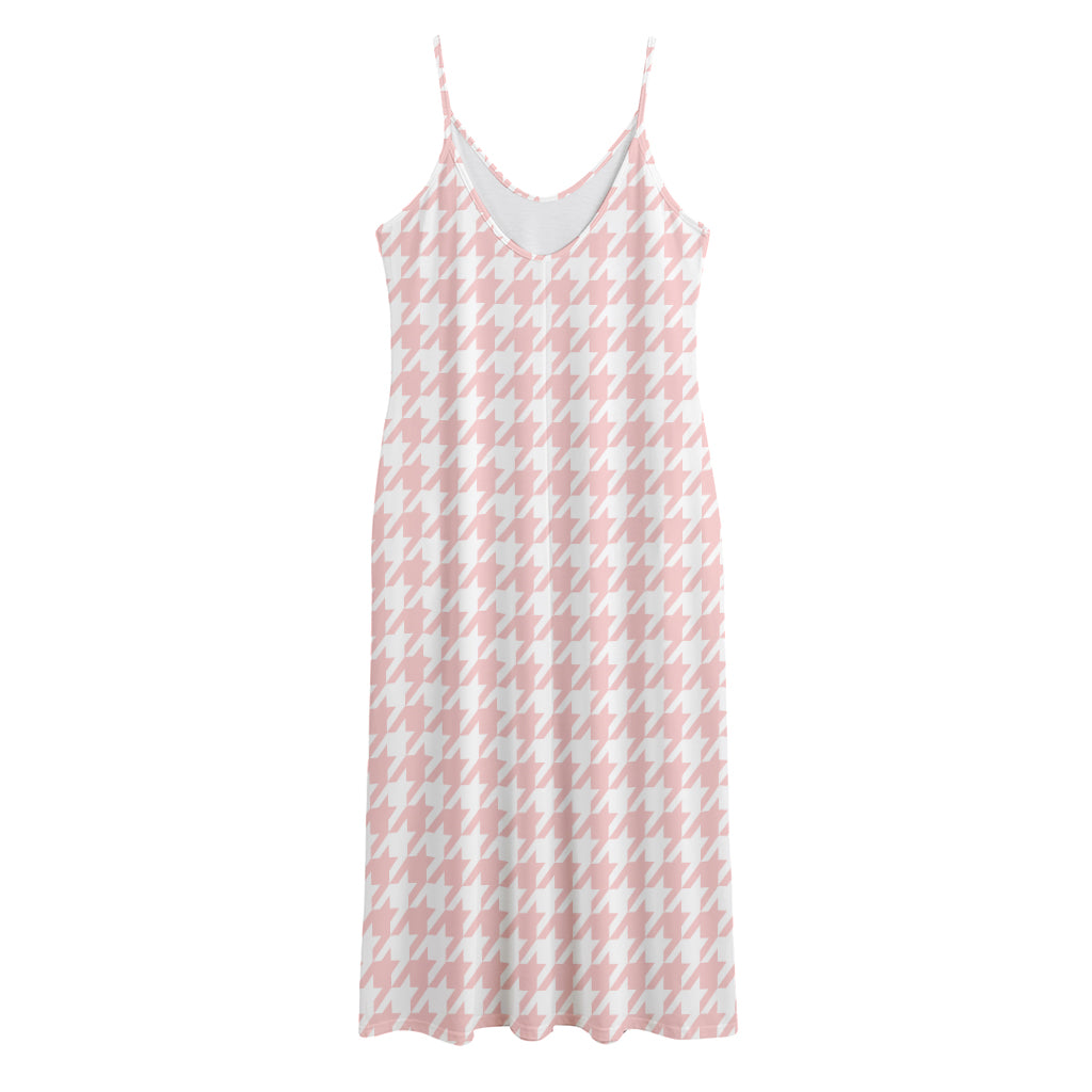 Pastel Pink And White Houndstooth Print Jersey Midi Cami Dress