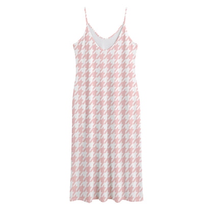 Pastel Pink And White Houndstooth Print Jersey Midi Cami Dress