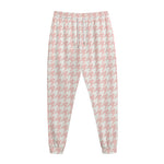 Pastel Pink And White Houndstooth Print Jogger Pants