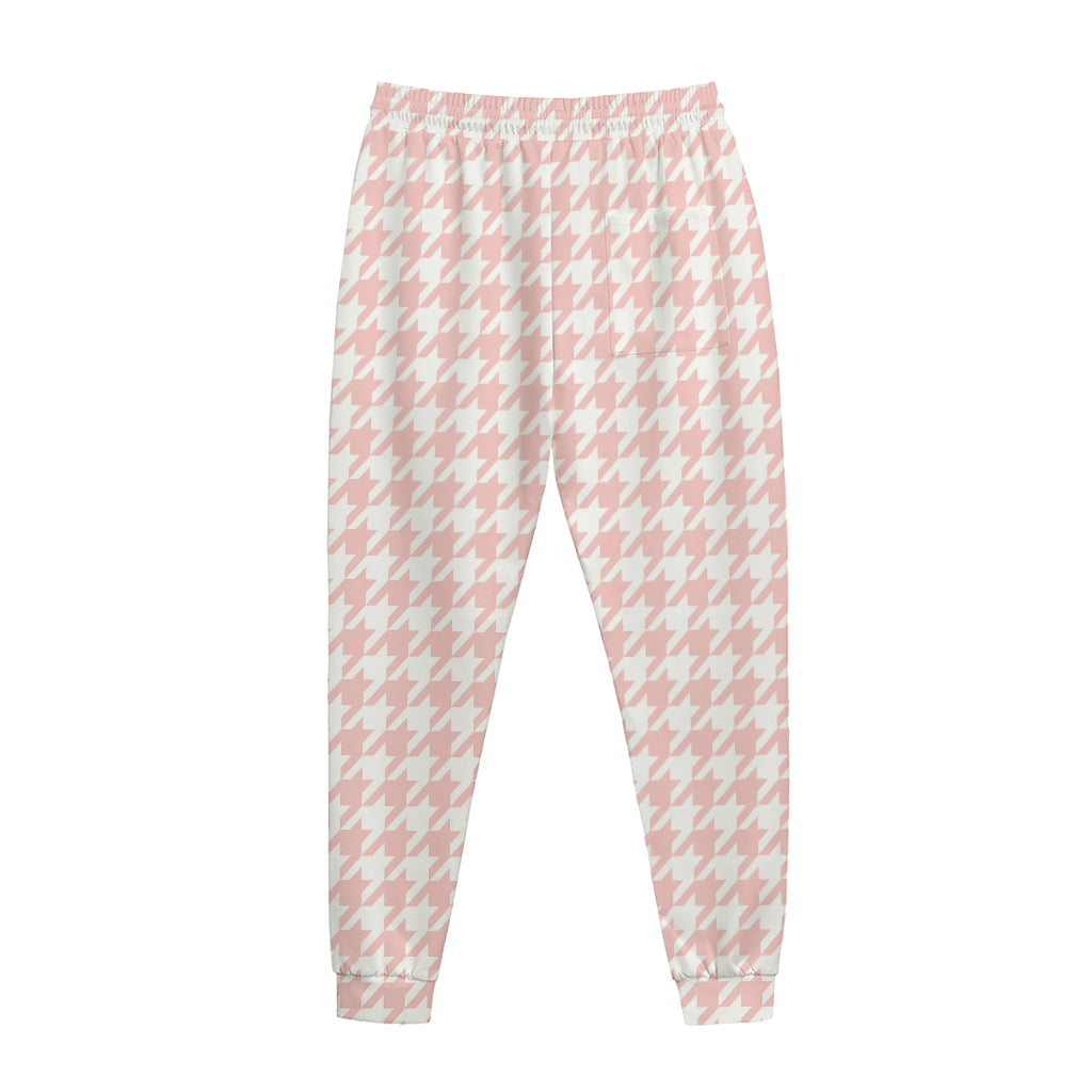 Pastel Pink And White Houndstooth Print Jogger Pants