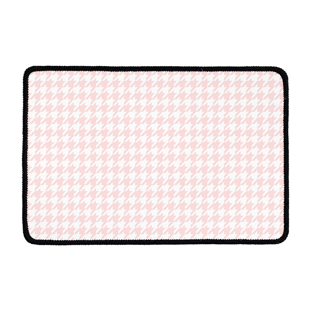 Pastel Pink And White Houndstooth Print Kitchen Mat