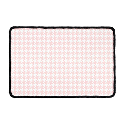 Pastel Pink And White Houndstooth Print Kitchen Mat