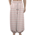 Pastel Pink And White Houndstooth Print Lantern Pants