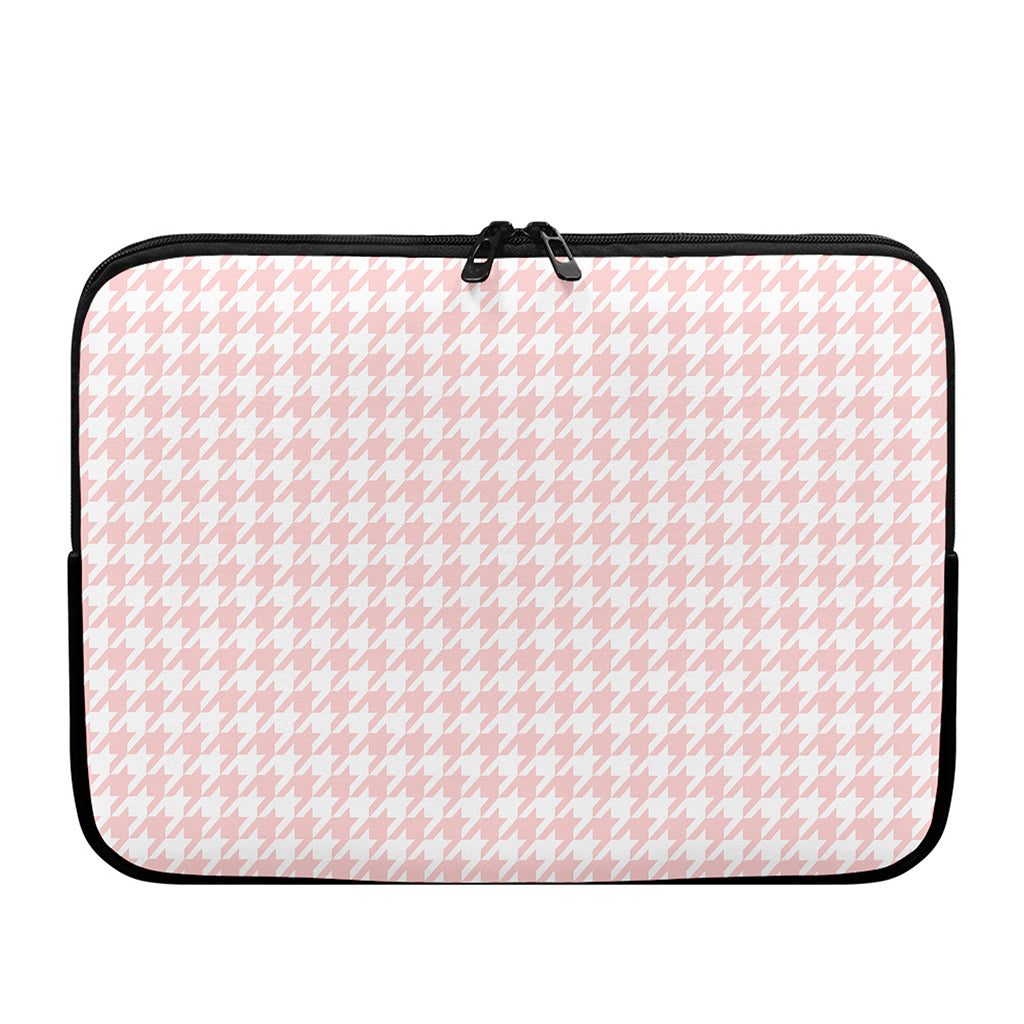 Pastel Pink And White Houndstooth Print Laptop Sleeve