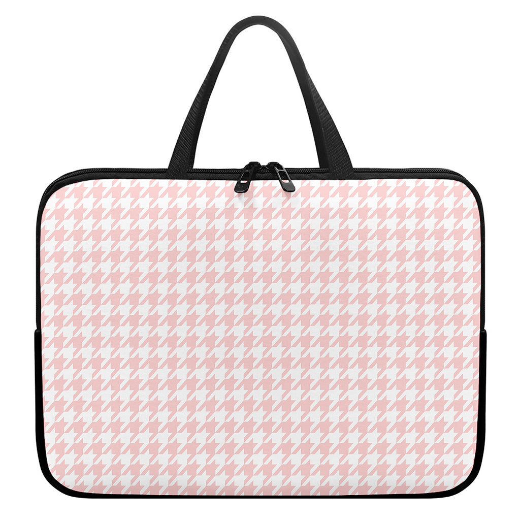Pastel Pink And White Houndstooth Print Laptop Sleeve With Handle