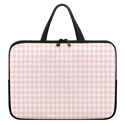 Pastel Pink And White Houndstooth Print Laptop Sleeve With Handle