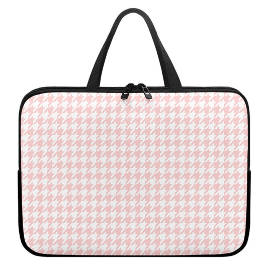 Pastel Pink And White Houndstooth Print Laptop Sleeve With Handle