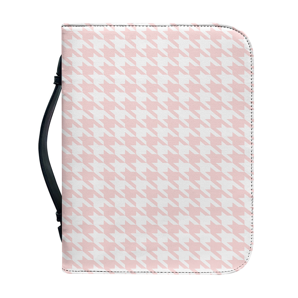 Pastel Pink And White Houndstooth Print Leather Bible Cover