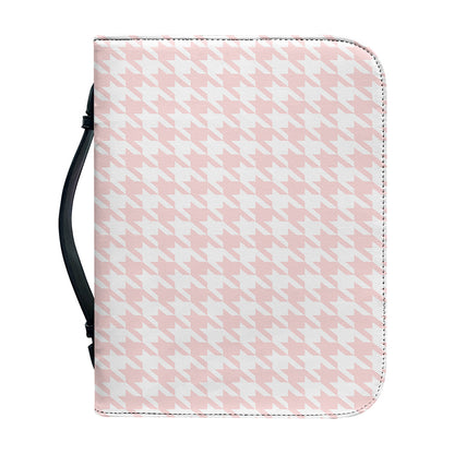 Pastel Pink And White Houndstooth Print Leather Bible Cover