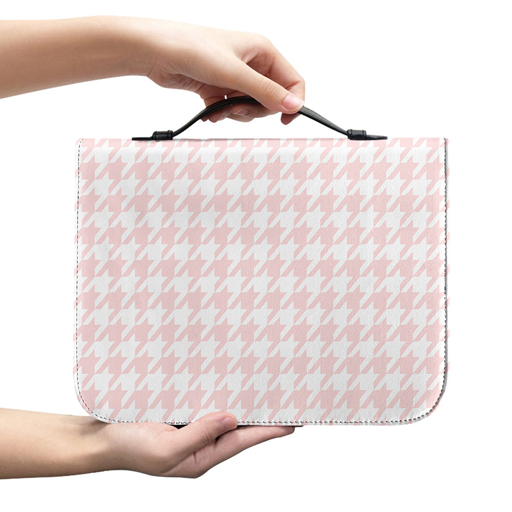 Pastel Pink And White Houndstooth Print Leather Bible Cover