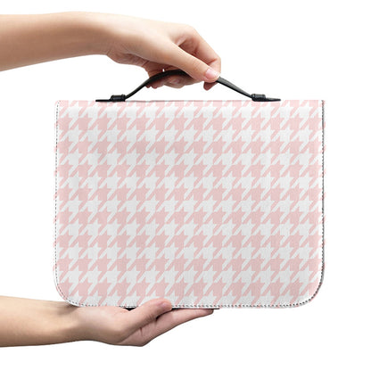 Pastel Pink And White Houndstooth Print Leather Bible Cover