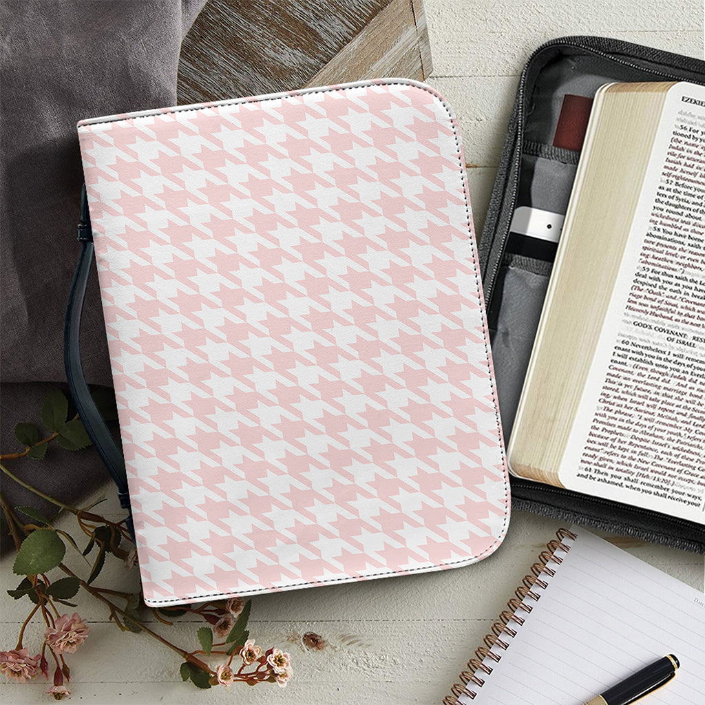 Pastel Pink And White Houndstooth Print Leather Bible Cover