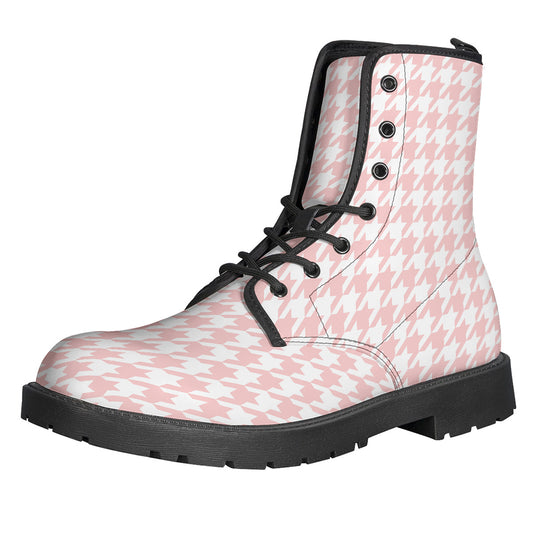 Pastel Pink And White Houndstooth Print Backpack