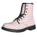 Pastel Pink And White Houndstooth Print Backpack