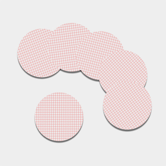 Pastel Pink And White Houndstooth Print Leather Coaster Set